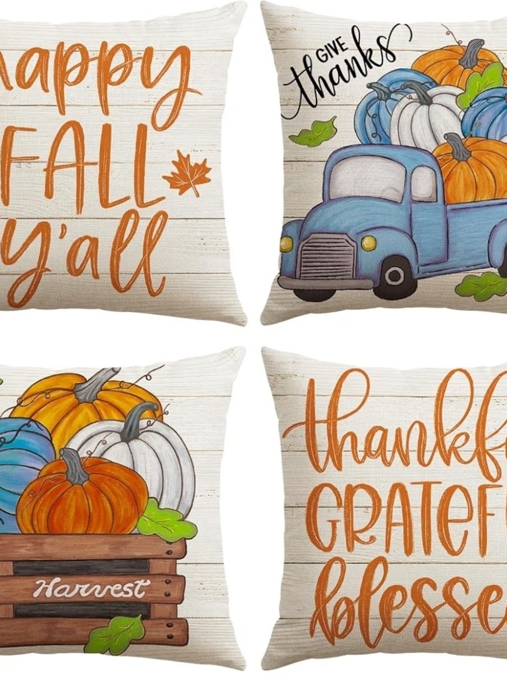 Fall Pumpkin Decorative Throw Pillow Cover Set - Orange and Blue